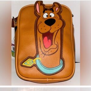 Scooby Doo Crossbody Smiling Face Brown Vegan Leather Zip Purse Tote Bag